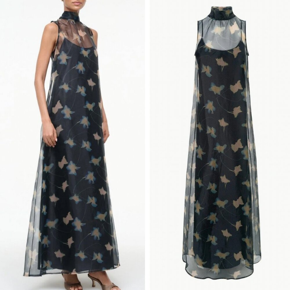 NEW STAUD Albee Maxi Dress Gown Botanical Shadows Floral Party Cocktail - Picture 2 of 7